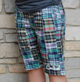 Ladies Navy Plaid Shorts W/Script Central On L Leg