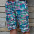 Ladies Pink Plaid Shorts W/Script Central On L Leg