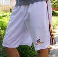 White Mesh Shorts W/ Maroon And Gold Stripes