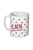White Mug W/ Maroon C M U And Polka Dots - 11Oz