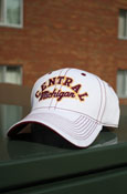White Contrast Stitch Hat W/Raised Cent. Mich.