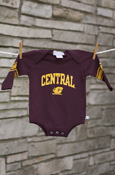 Central Action C Long Sleeve Distressed Maroon Onesie