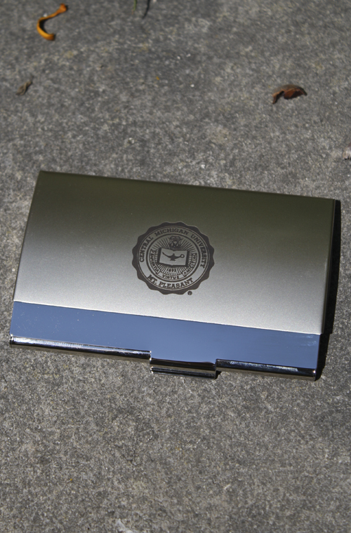 Central Michigan Seal Silver Business Card Holder<br><brand></brand>