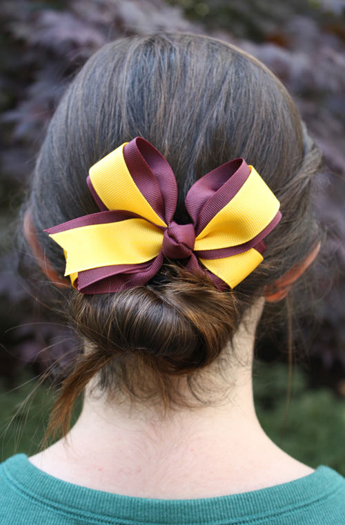 Maroon & Gold Knotted Two-Tone Fluff Bow Barrette