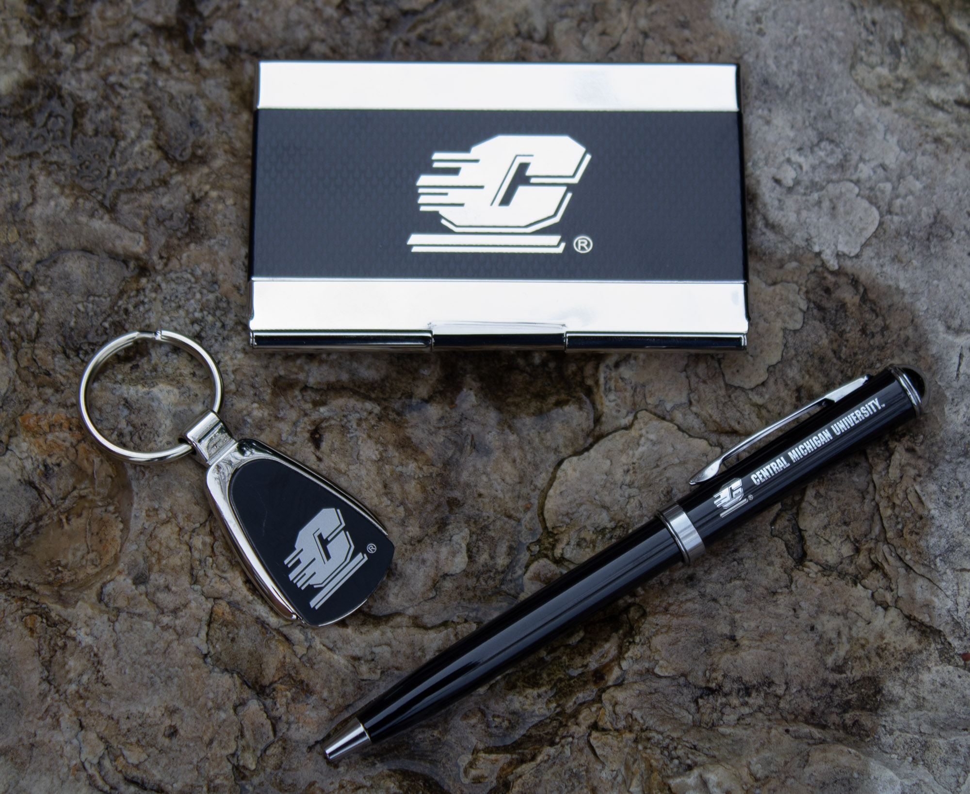 Action C Black & Chrome Keychain, Pen, Card Holder Gift Set<br><brand></brand>