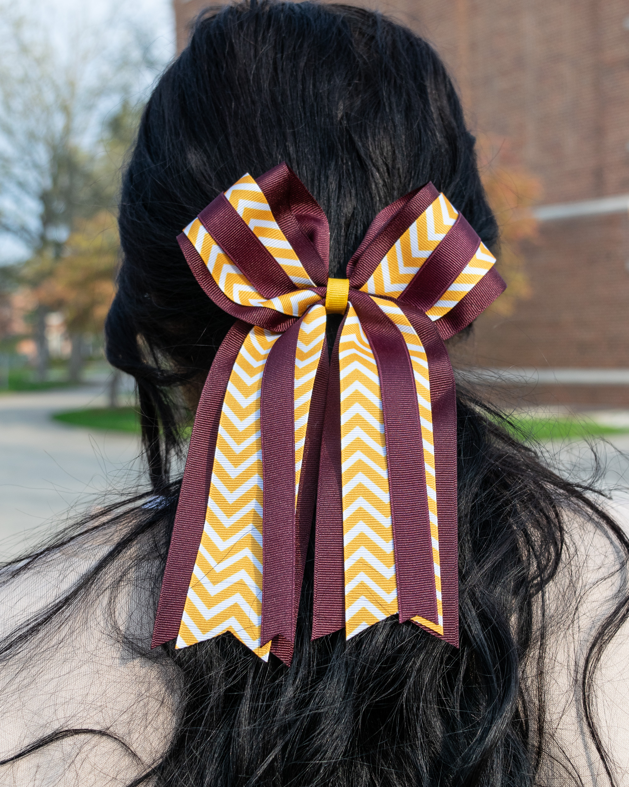 Maroon & Gold with White Chevron Layered Bow Hair Tie (SKU 5009076198)