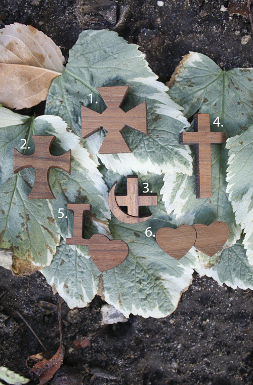 Regular Wood Cross and Heart Symbols