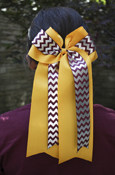 Maroon & Gold with Silver Foil Chevron Layered Jumbo Bow Hair Tie