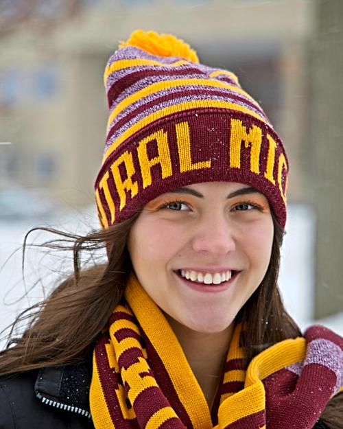 Central Michigan Maroon & Gold Striped Pom Hat