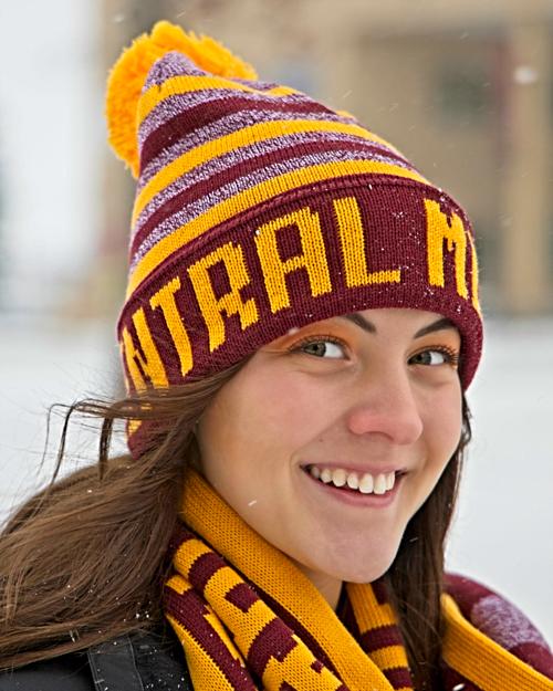 Central Michigan Maroon & Gold Striped Pom Hat