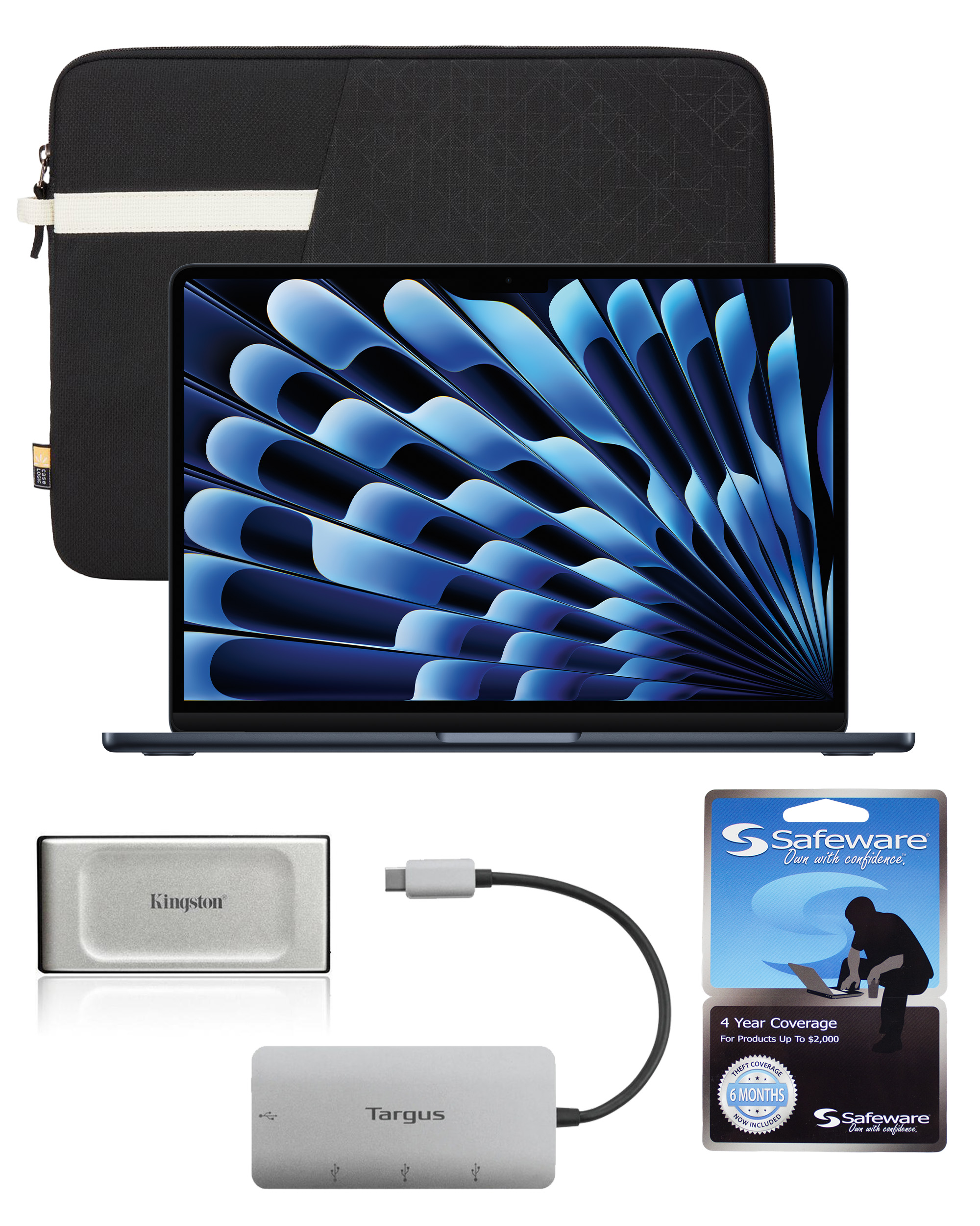 13-inch MacBook Air with Safeware 4 year warranty, 13-inch protective sleeve, 1TB external hard drive and 4-port USB 3.0 hub