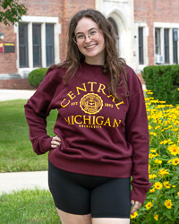 Distressed Central Michigan Seal Maroon Crewneck Sweatshirt