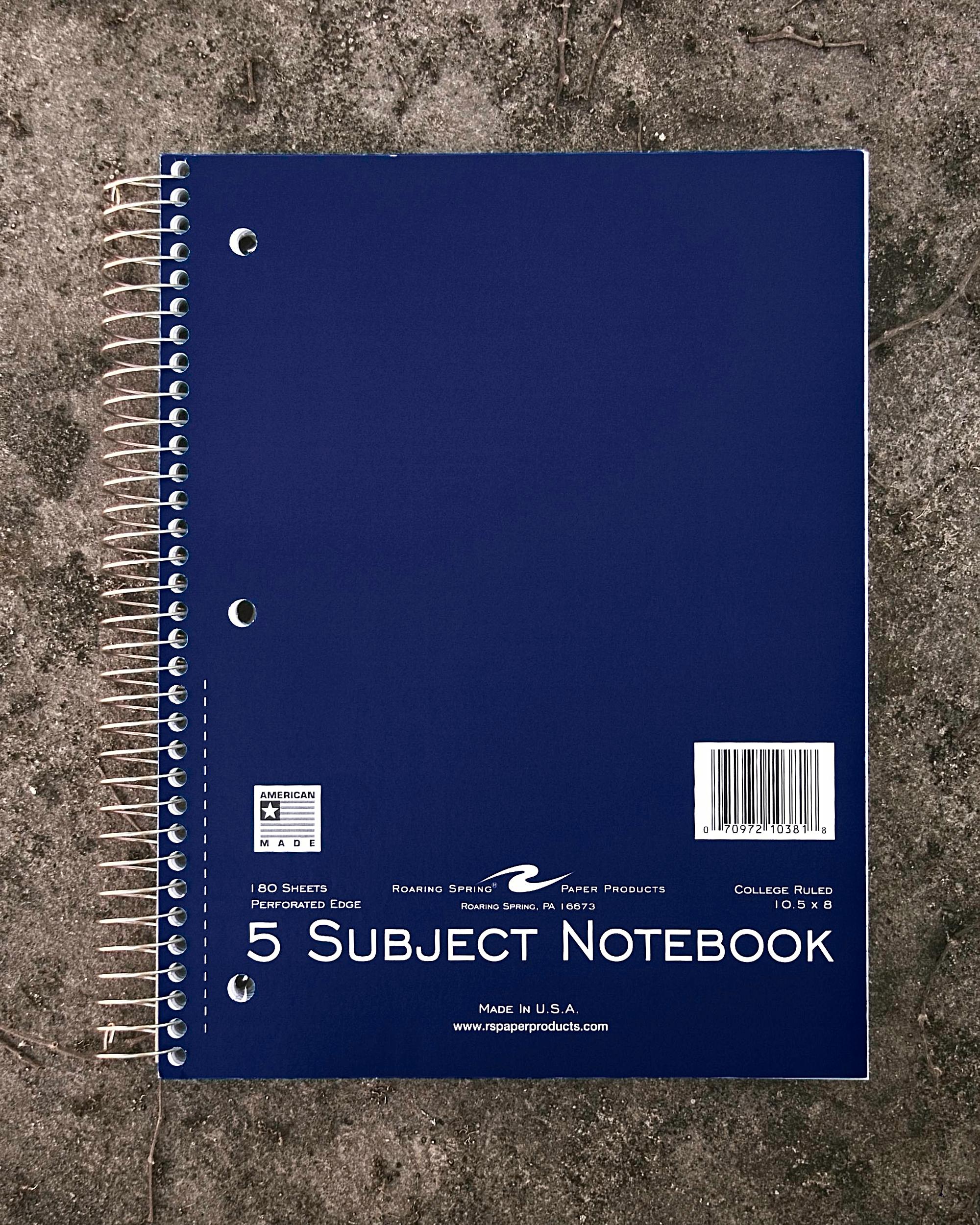 13135 Roaring Springs 5 subject spiral notebook College Ruled 13115 