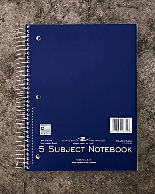 5 Subject Spiral Notebook, Assorted Colors