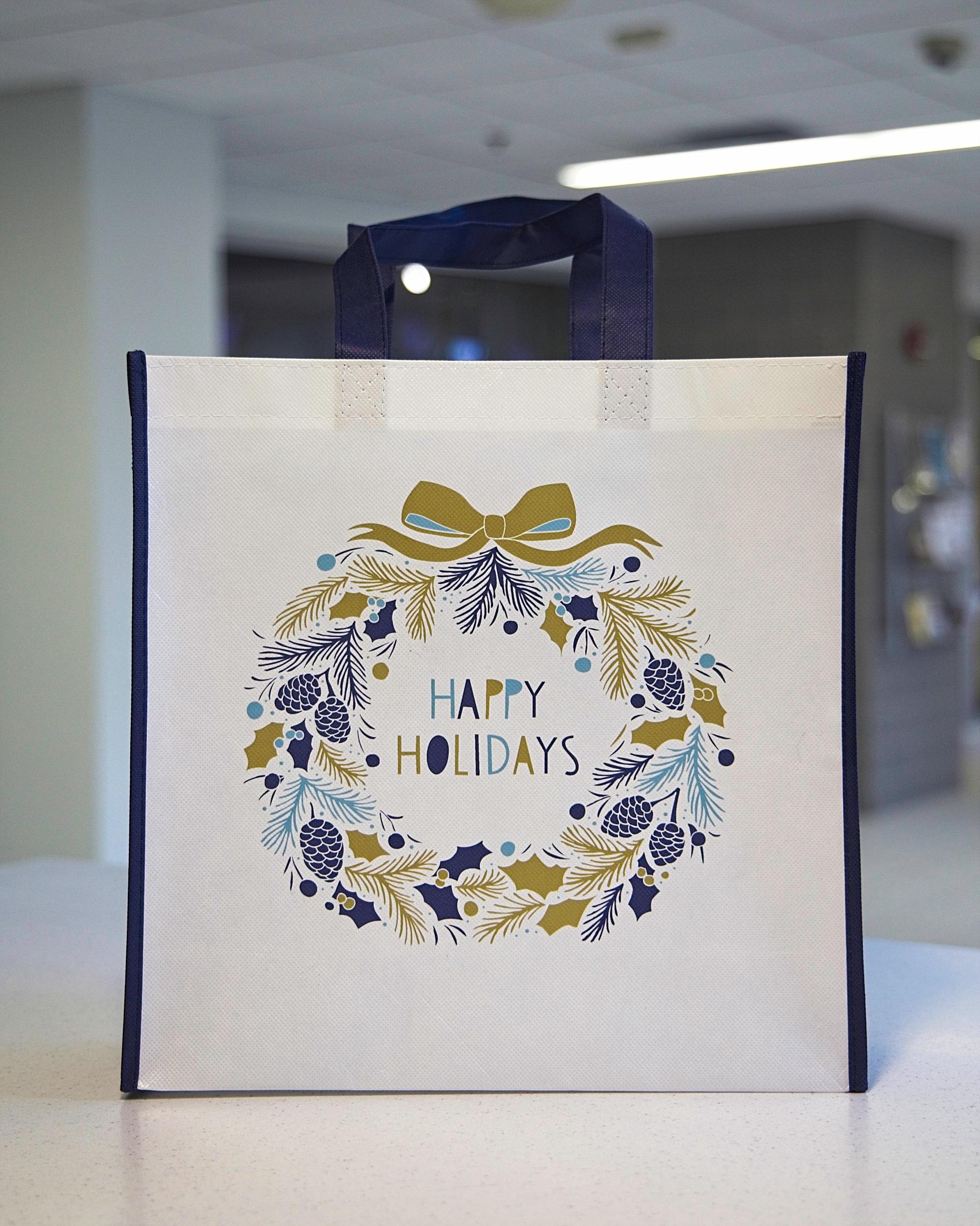 Happy Holidays White Wreath Premium Small Gift Bag<br><brand></brand>
