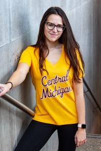 Central Michigan Women's Gold Performance V-Neck T-Shirt<br><brand>UNDER ARMOUR</brand>