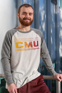 CMU Chippewas Gray Two-Tone Raglan Long Sleeve T-Shirt<br><brand>Blue 84</brand>