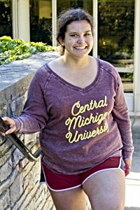 Central Michigan Women's Maroon Burnout Waffle V-Neck T-Shirt<br><brand>CHICKA-D</brand>