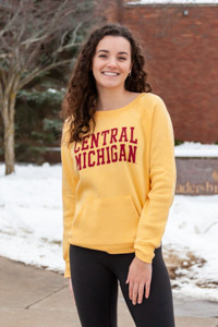 Central Michigan Women’s Sunglow Yellow Pocket Crewneck Sweatshirt<br><brand>MV SPORT</brand>