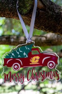 Action C Maroon Vintage Truck Acrylic Christmas Ornament<br><brand>COLOR SHOCK</brand>