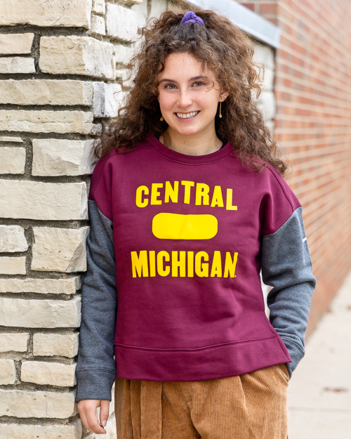 Central Michigan Maroon & Gray Color Block Women’s College Crewneck Sweatshirt
