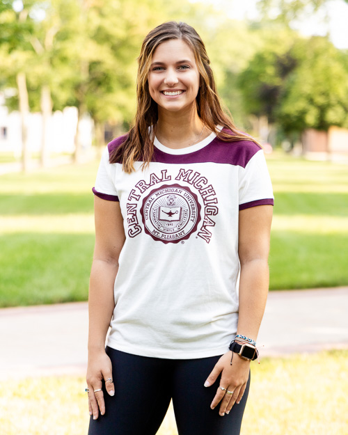 Central Michigan University Seal Ivory & Maroon Ringer T-Shirt<br><brand>BLUE 84</brand>