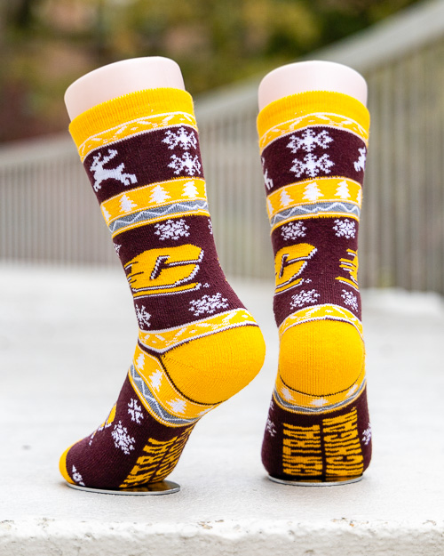 Action C Maroon & Gold Snowflake Youth Holiday Socks