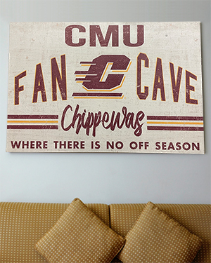 Action C CMU Chippewas Fan Cave 24 × 34 Wood Sign