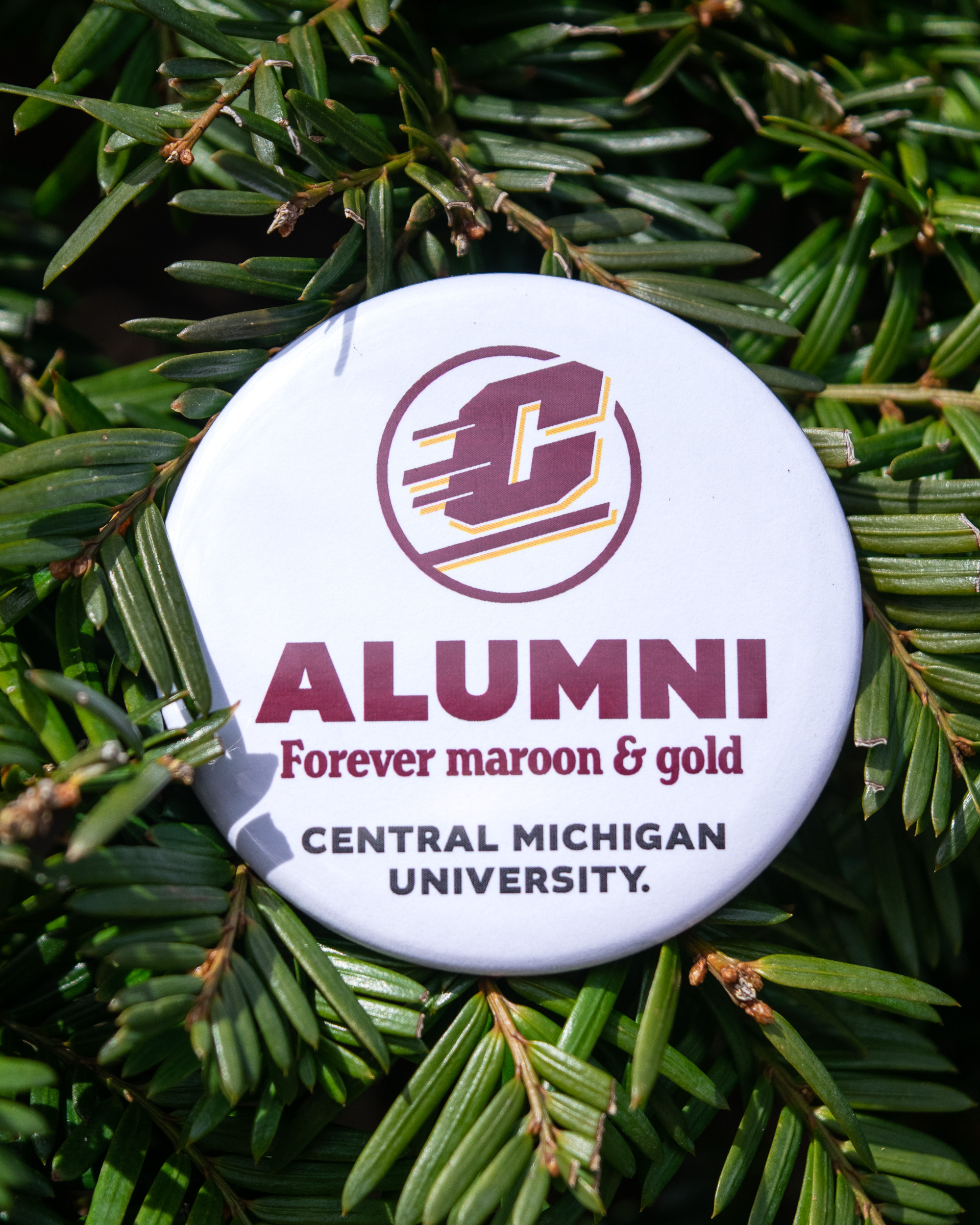 Alumni Forever Maroon & Gold White Button<br><brand></brand>