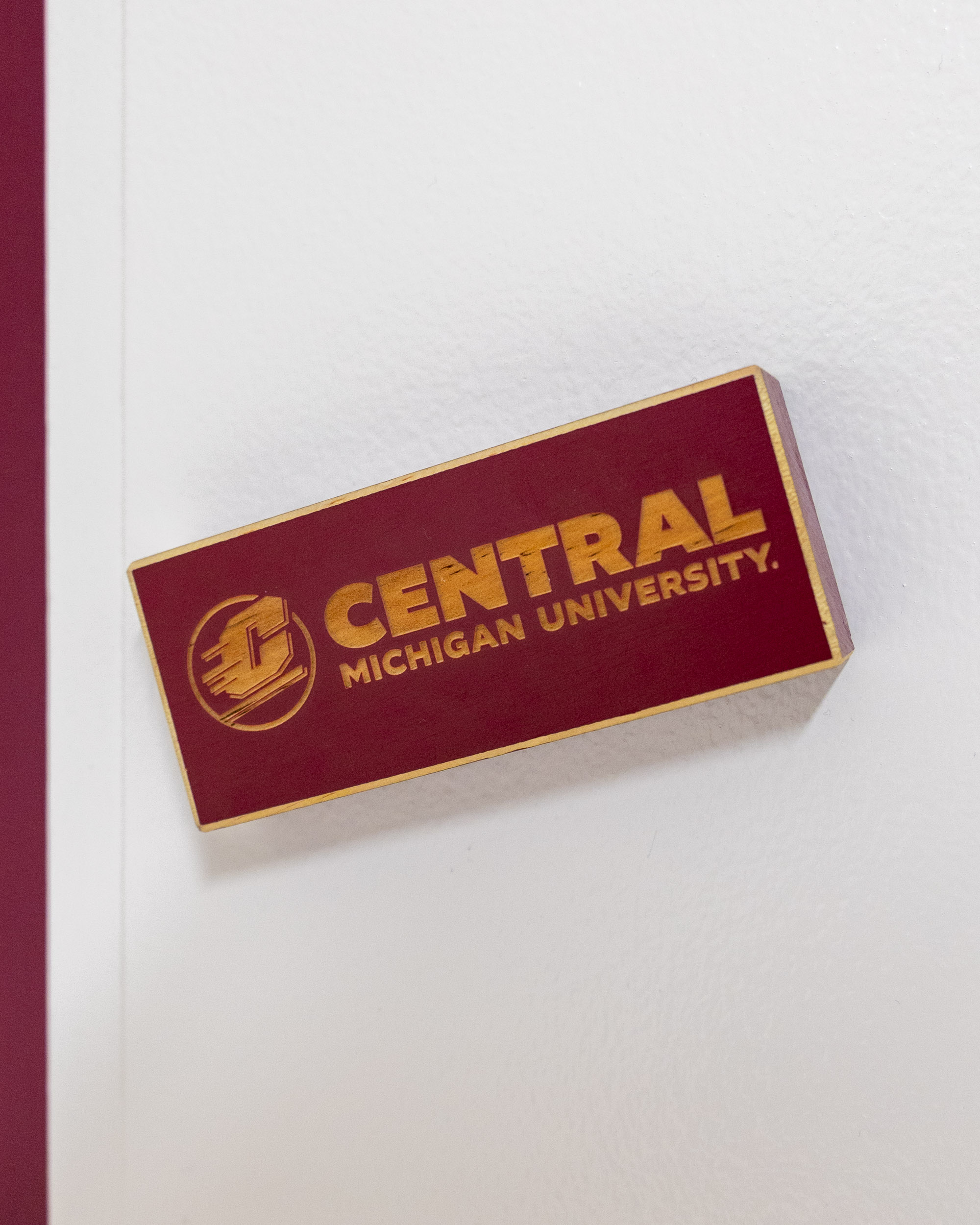 Action C Central Michigan University Maroon Wood Magnet