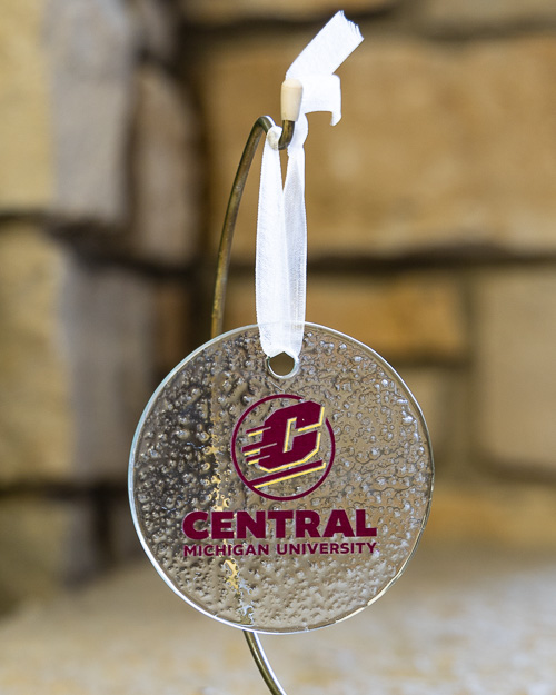 Action C Central Michigan Hammered Glass Circle Ornament<br><brand></brand>