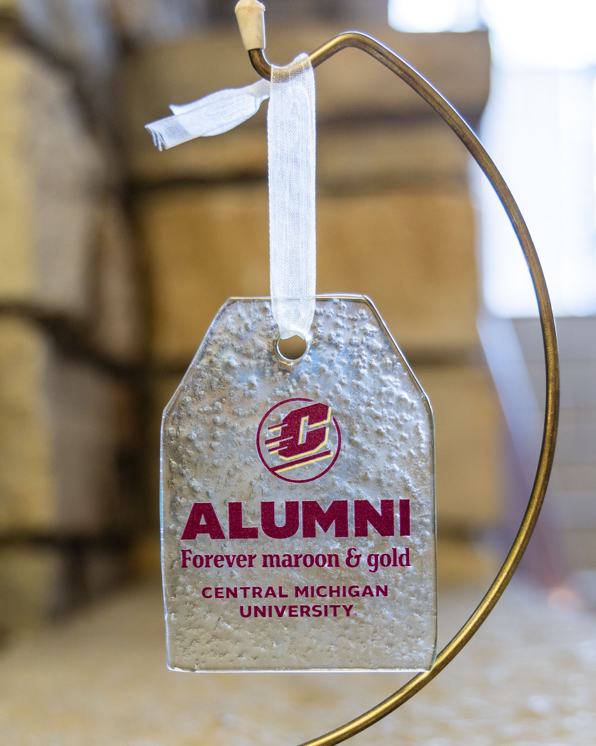 Alumni Forever Maroon & Gold Hammered Glass Tag Ornament