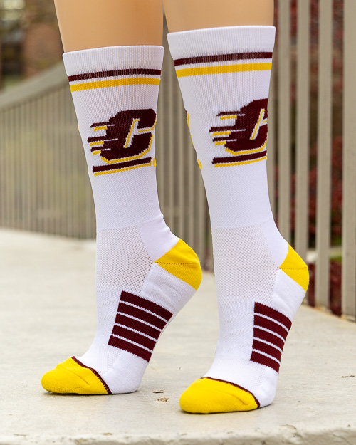 Action C White with Maroon & Gold Classic Knit  Crew Socks<br><brand>STRIDELINE</brand>