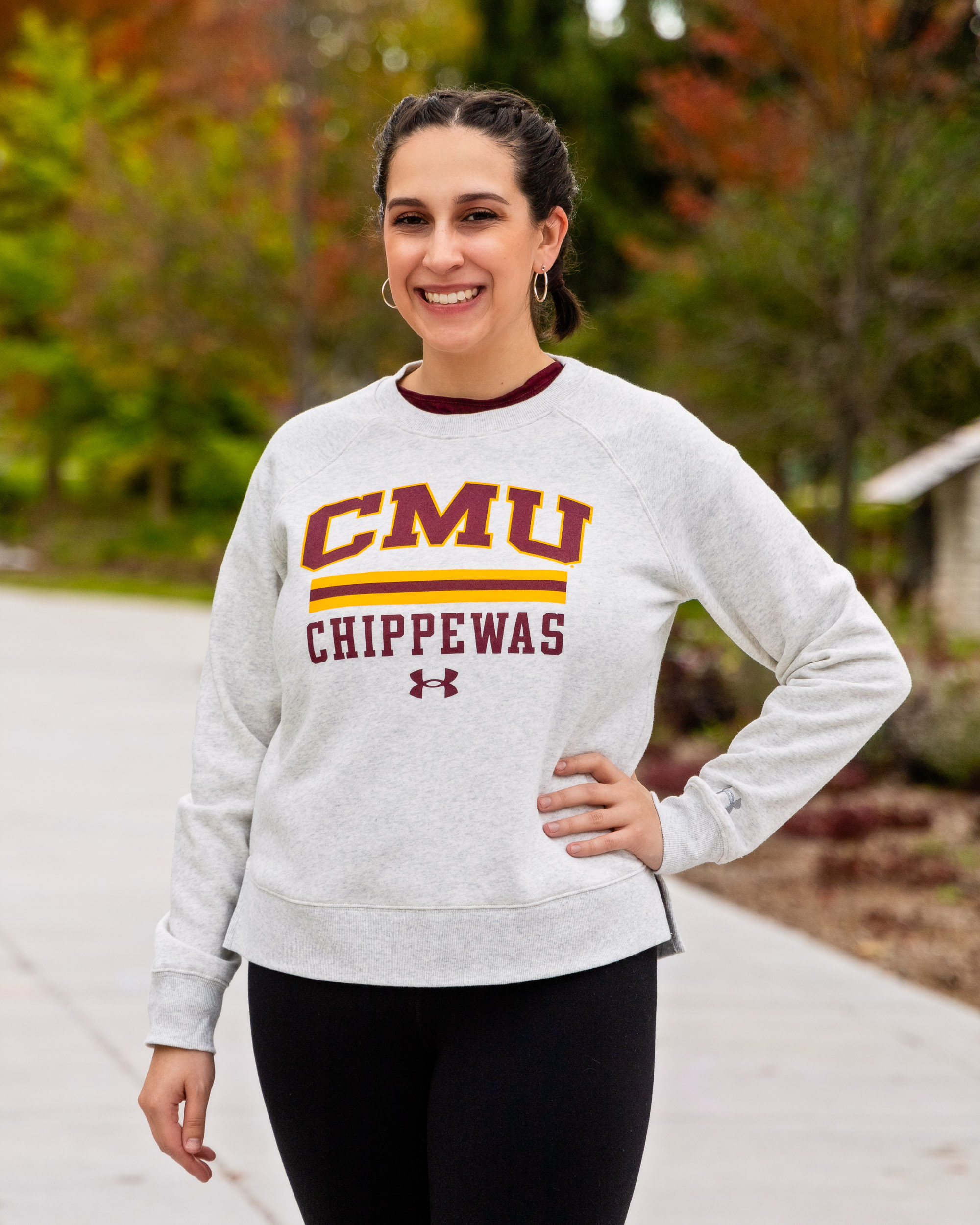 CMU Chippewas Women's Silver Raglan All Day Fleece Crew