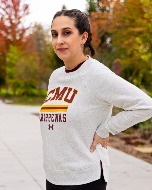 CMU Chippewas Women's Silver Raglan All Day Fleece Crew