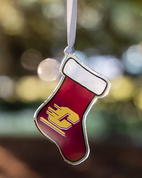 Action C Maroon Stocking Acrylic Holiday Ornament