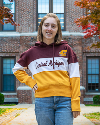 Central Michigan Women's Maroon & Gold Color Block Crop Hoodie