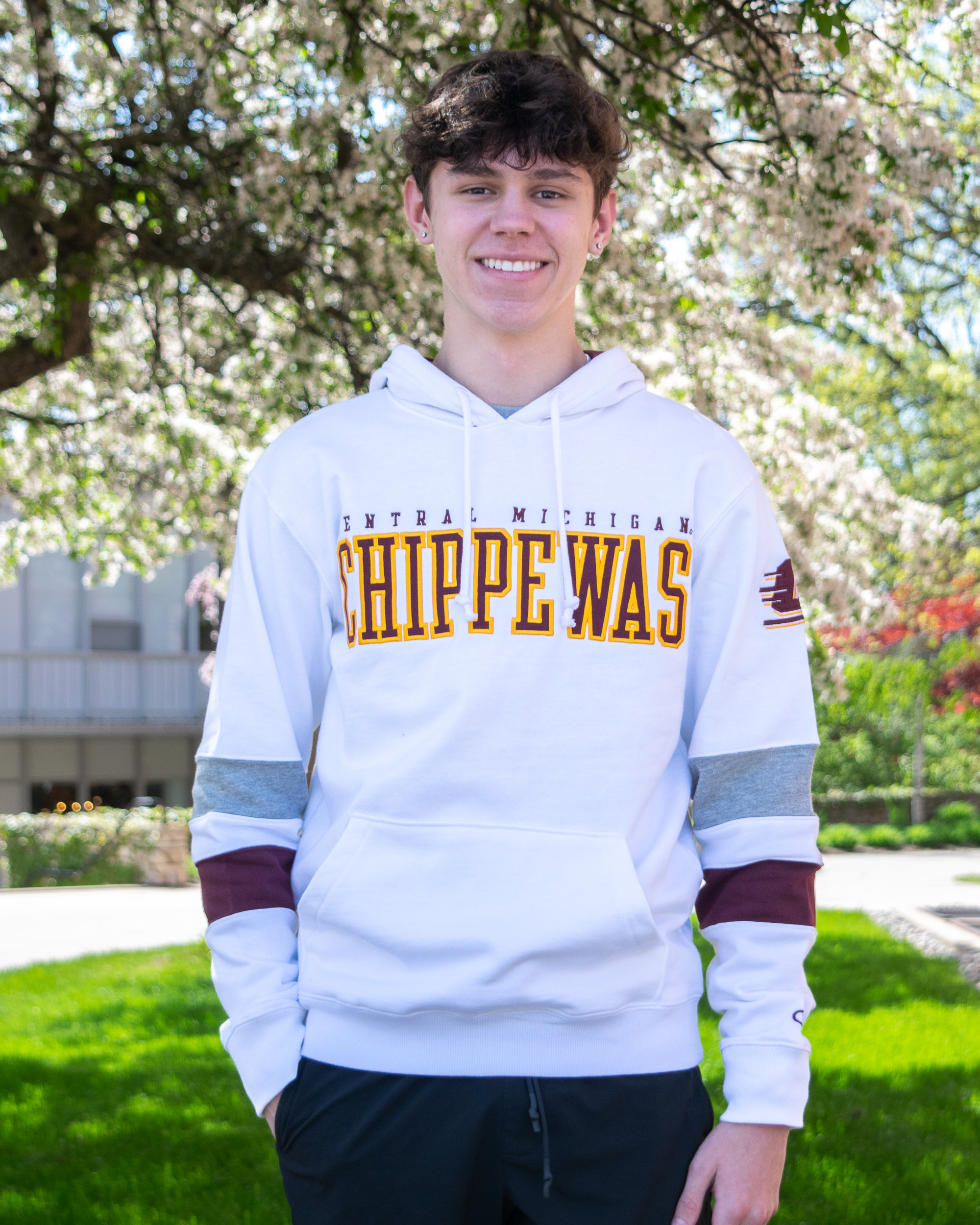 Central Michigan Chippewas White Color Block Sleeve Hoodie (SKU 5053100498)