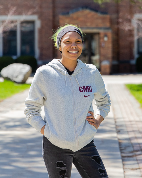 CMU Women’s Gray Heather Varsity Fleece Full Zip Hoodie