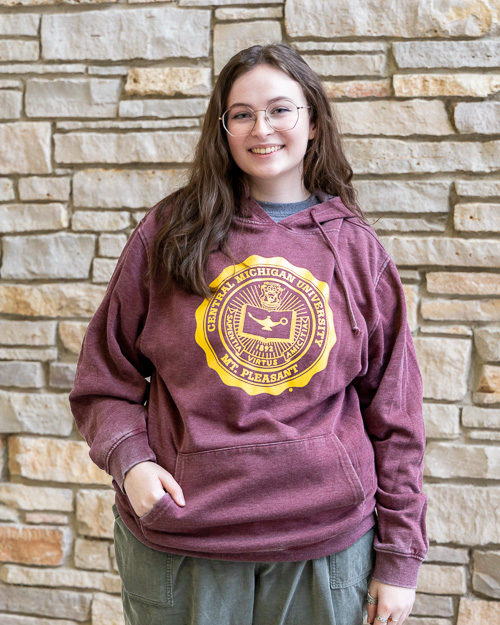 Central Michigan Seal Maroon Burnout Hoodie<br><brand>CHICKA-D</brand>