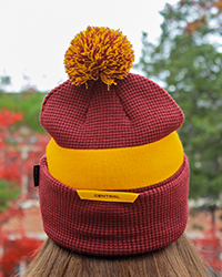 Action C Maroon & Gold Waffle Knit Stripe Pom Hat