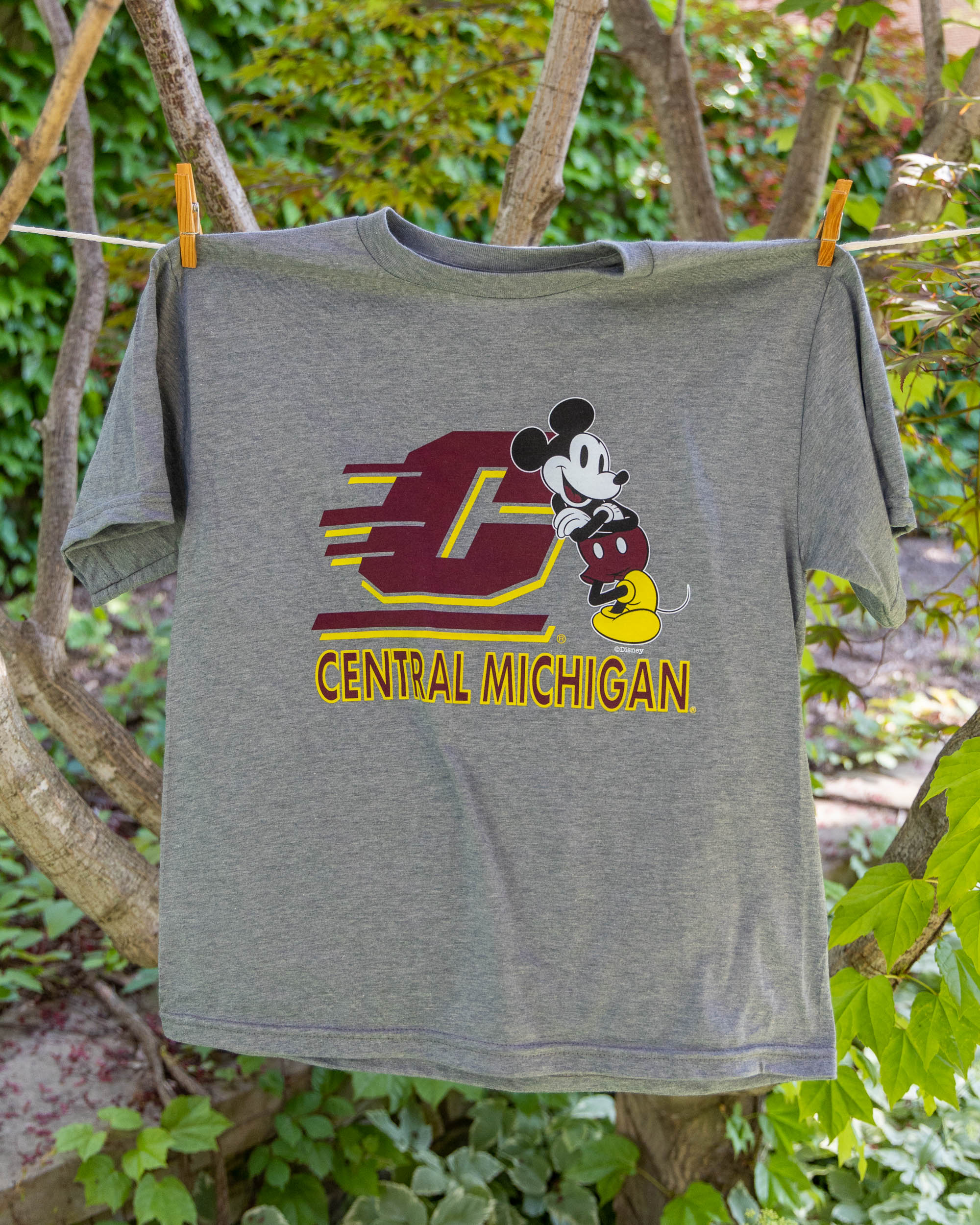 Action C Central Michigan Mickey Mouse Youth Gray T-Shirt