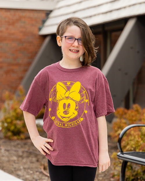 Central Michigan Minnie Mouse Hearts Youth Maroon T-Shirt<br><brand>BLUE 84</brand>