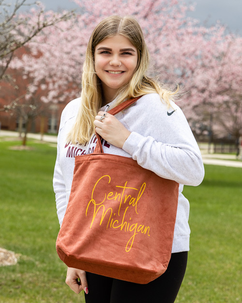 Central Michigan Cinnamon Corduroy Tote