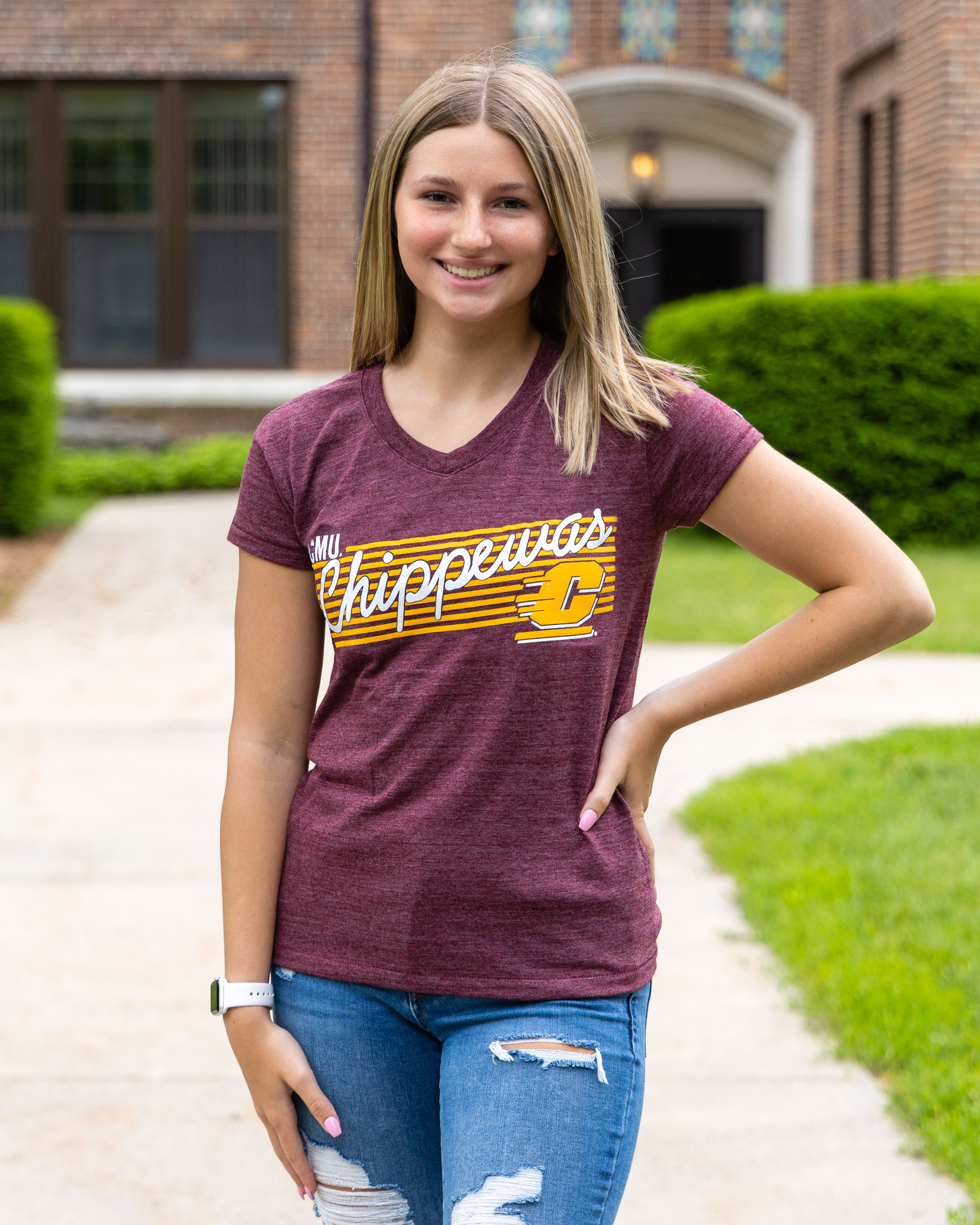 CMU Chippewas Action C Heather Maroon Tri-Blend T-Shirt (SKU 5054559998)