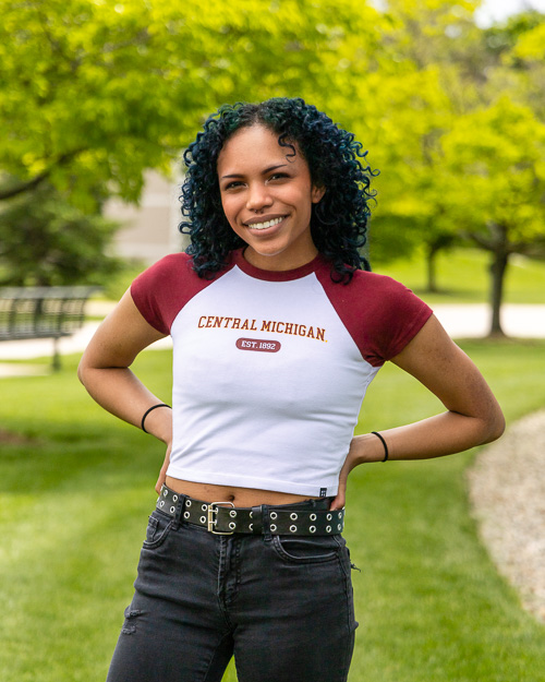Central Michigan Maroon & White Crop Homerun T-Shirt<br><brand>HYPE AND VICE</brand>