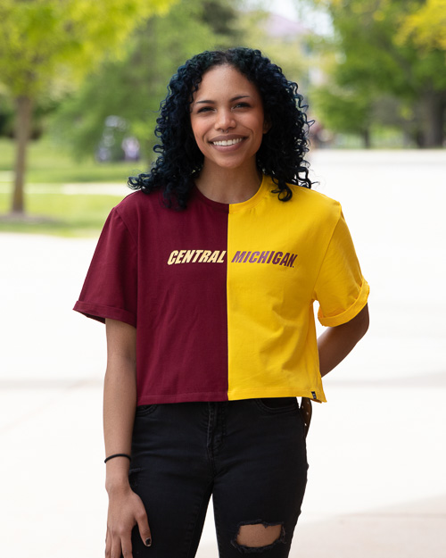 Central Michigan Maroon & Gold Color Block Crop T-Shirt