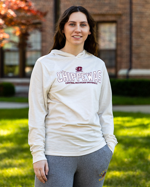 Central Michigan University Chippewas Cream Hooded Long Sleeve T-Shirt<br><brand></brand>