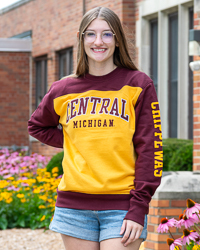 Central Michigan Chippewas Maroon & Gold Color Block Crewneck Sweatshirt