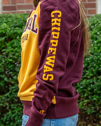 Central Michigan Chippewas Maroon & Gold Color Block Crewneck Sweatshirt